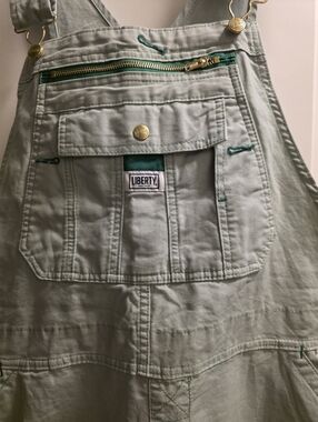 Liberty XL Light Sage Green Overalls with Gold Snap Detail